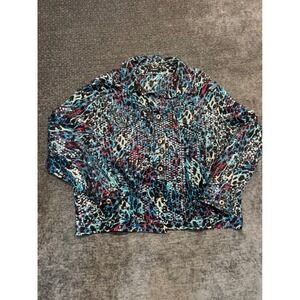 Elementz Women's XL Multicolor Leopard Print Long Sleeve Button Up Shirt Top